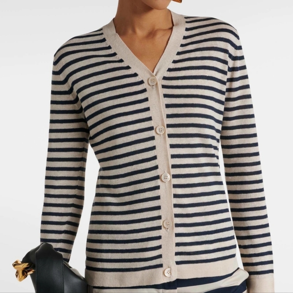 'S Max Mara Lettera Striped Linen Cardigan, Blue & Cream